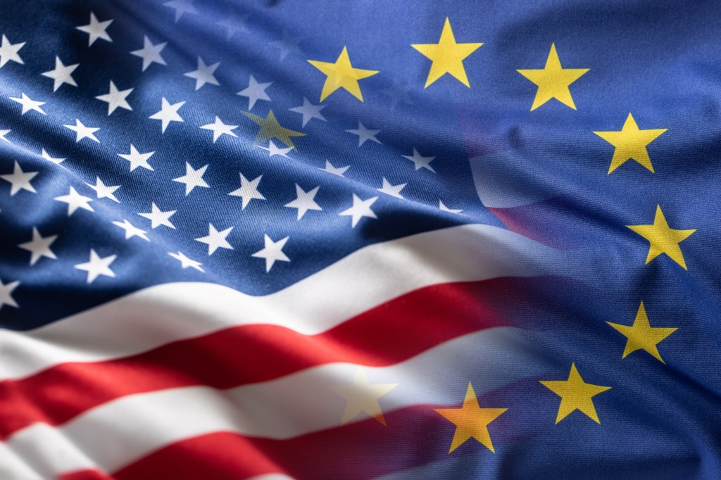 US and EU flag image melded