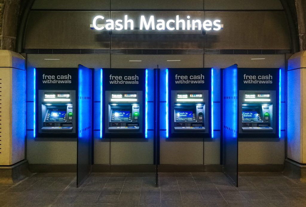 Row of cash machines