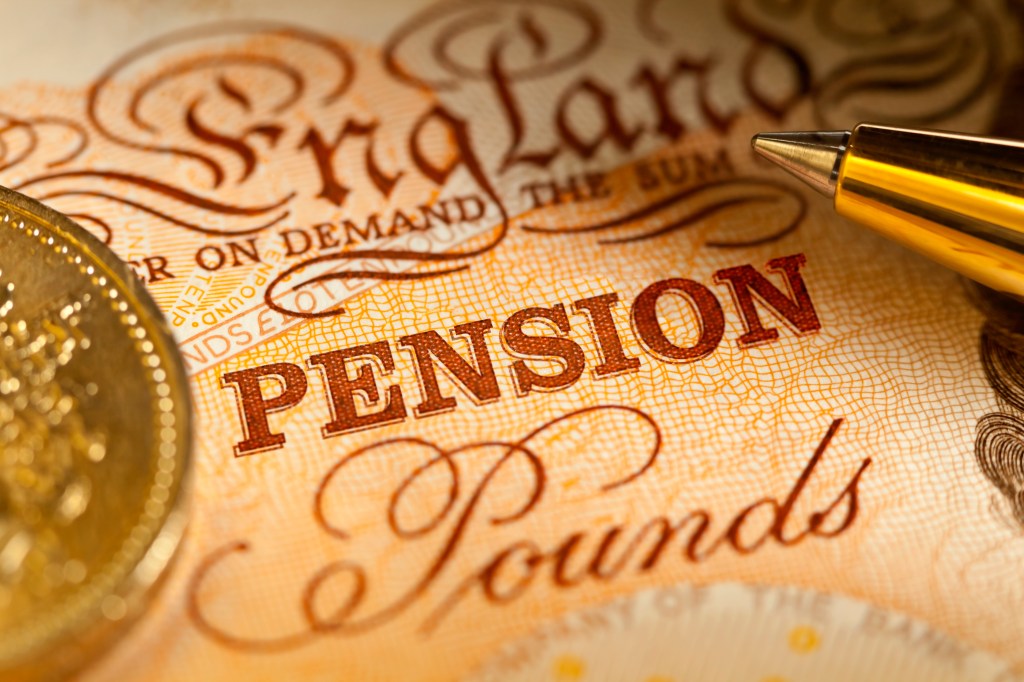 Ten pound note featuring the word pension