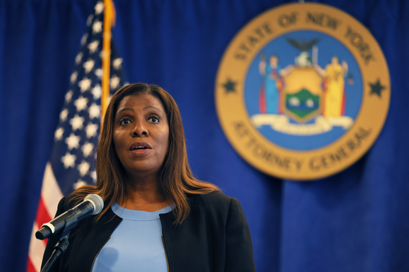 New York Attorney General Letitia James speaks during a press conference at the office of the Attorney General