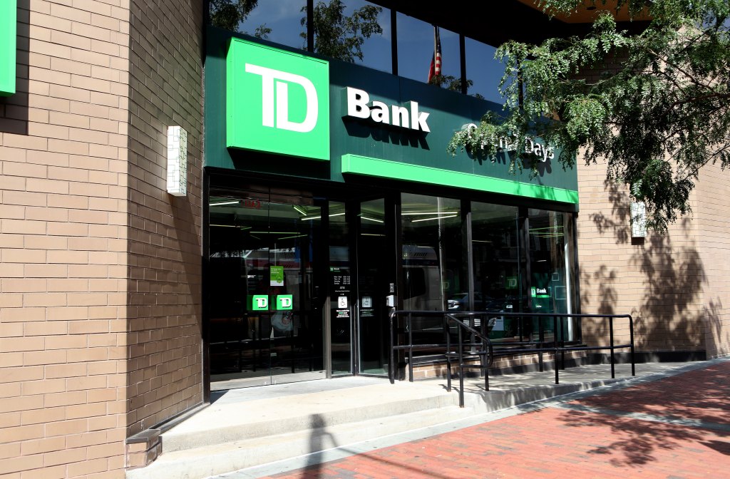 Image of the front of a TD Bank branch.