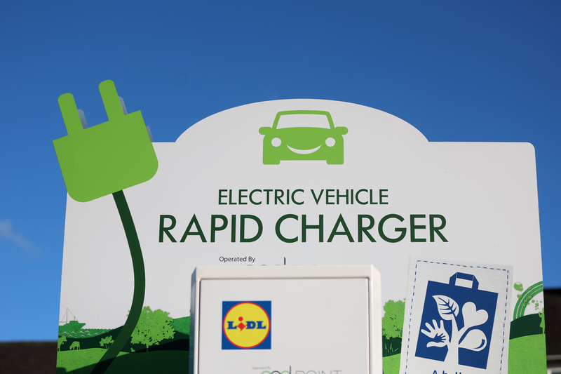 Electric vehicle rapid charger point at a Lidl store