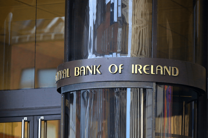 General view of the headquarters entrance of the Central bank of Ireland