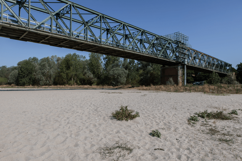 A general view of the dry riverbed at the confluence between Po and Ticino rivers.