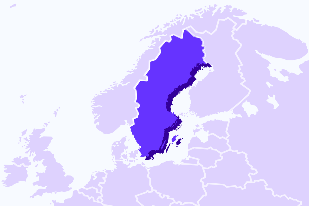 Graphic outlining Sweden on a map.