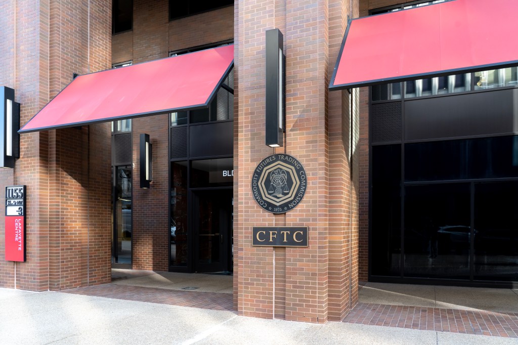 Entrance to the U.S. Commodity Futures Trading Commission (CFTC) on their headquarters building in Washington