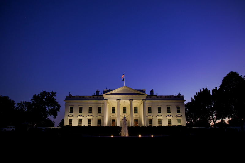 The White House at night.