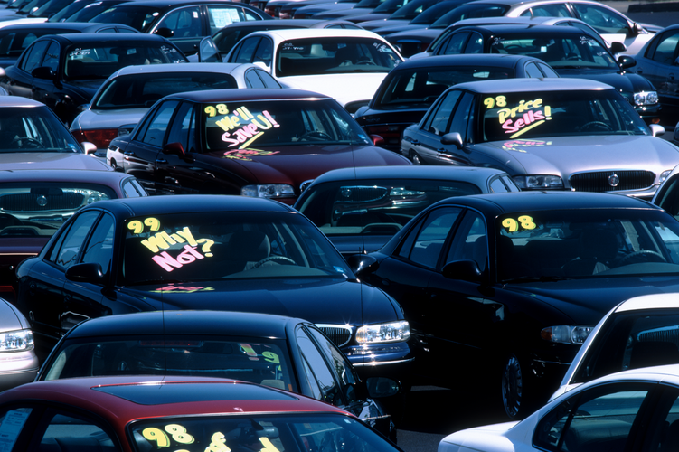 Crowded used car lot.