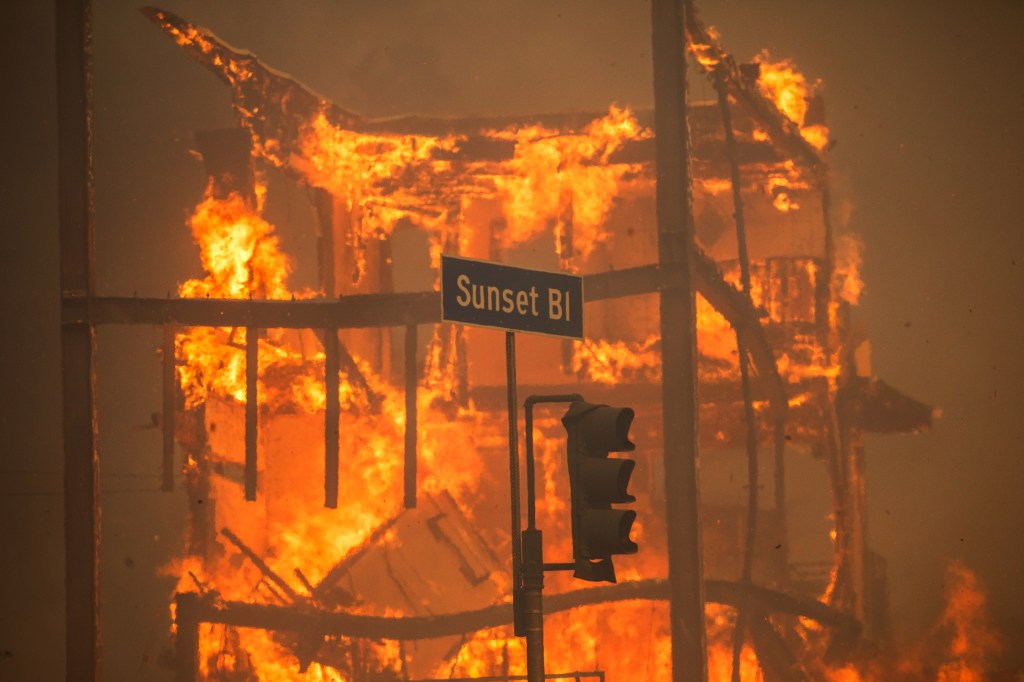 Fires around a Sunset Boulevard sign