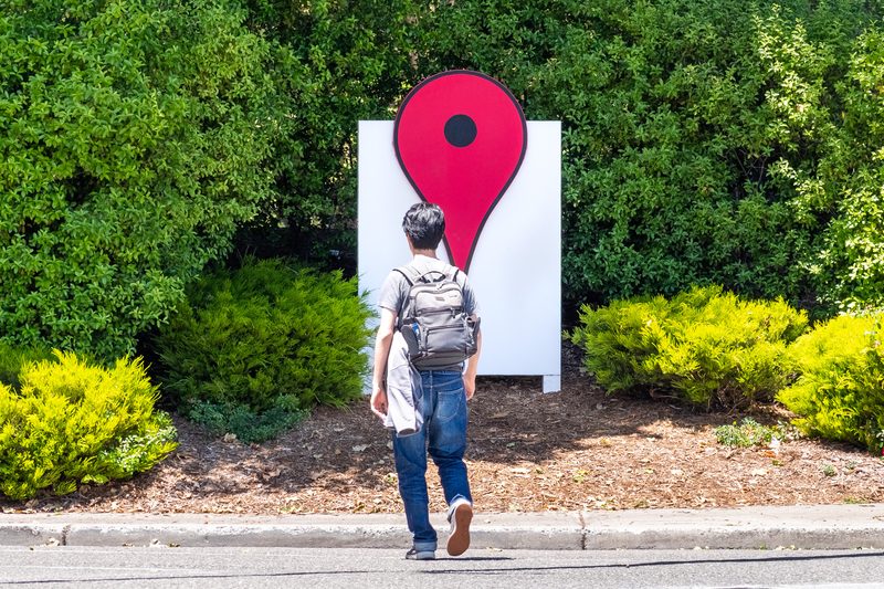 The Google Maps Icon near their offices in the Google campus (Googleplex) in Silicon Valley.