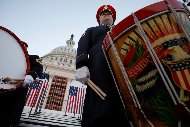 The U.S. Army Band plays at rehearsal for inauguration on the West Front of the U.S. Capitol on January 12, 2025 in Washington, DC. U.S. President-elect Donald Trump and Vice President-elect JD Vance will be sworn in on January 20.