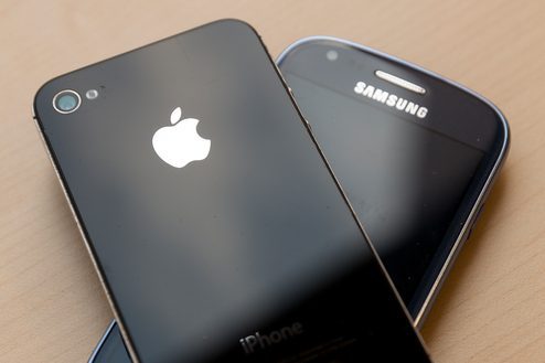 An iPhone and a Samsung phone