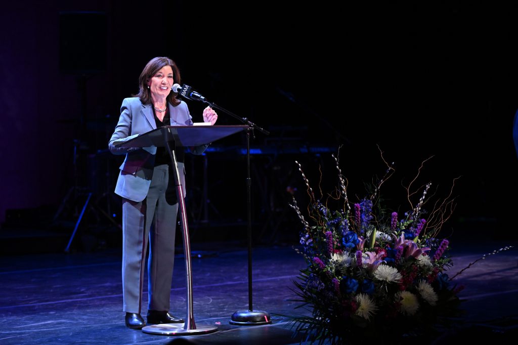 New York Governor Kathy Hochul speaking at an event in New York City.